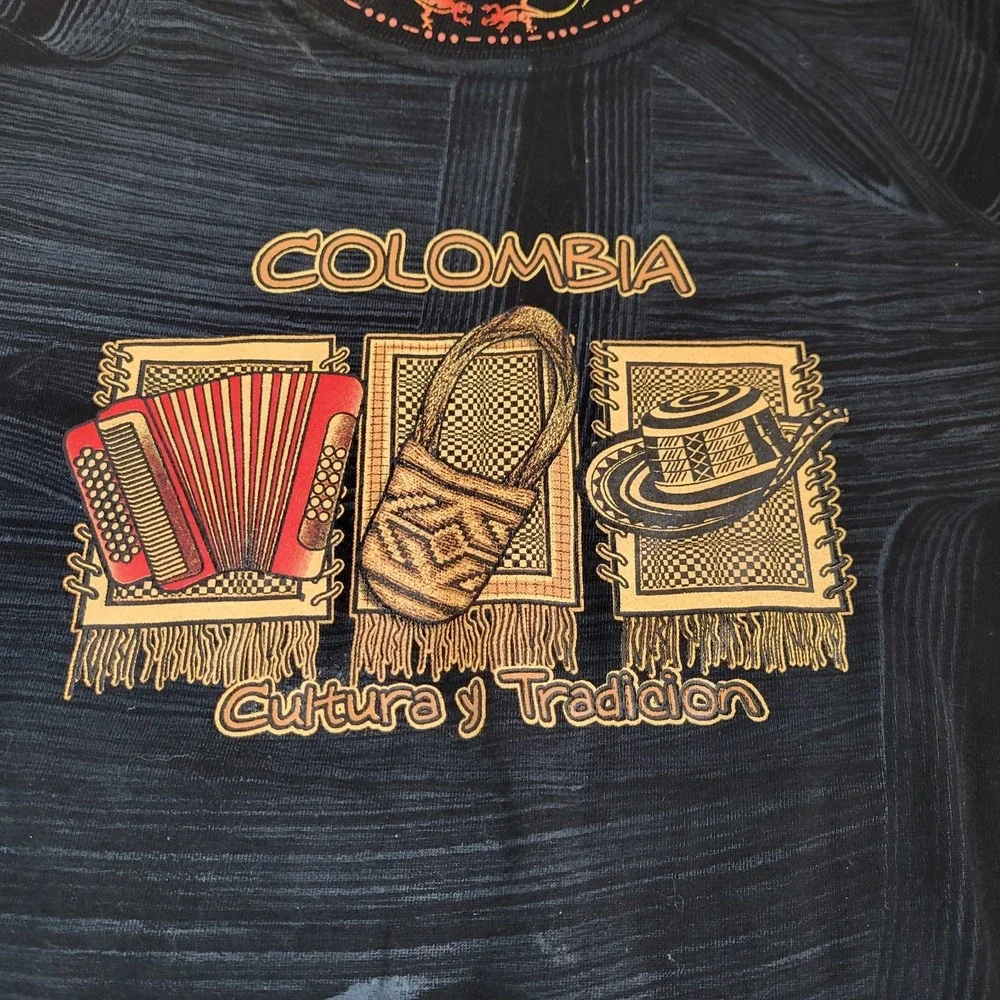 Colombia Shirt Sz M Ariari Sport Brand Black Short Sleeve Tribal Souvenir 0677 - Picture 3 of 5